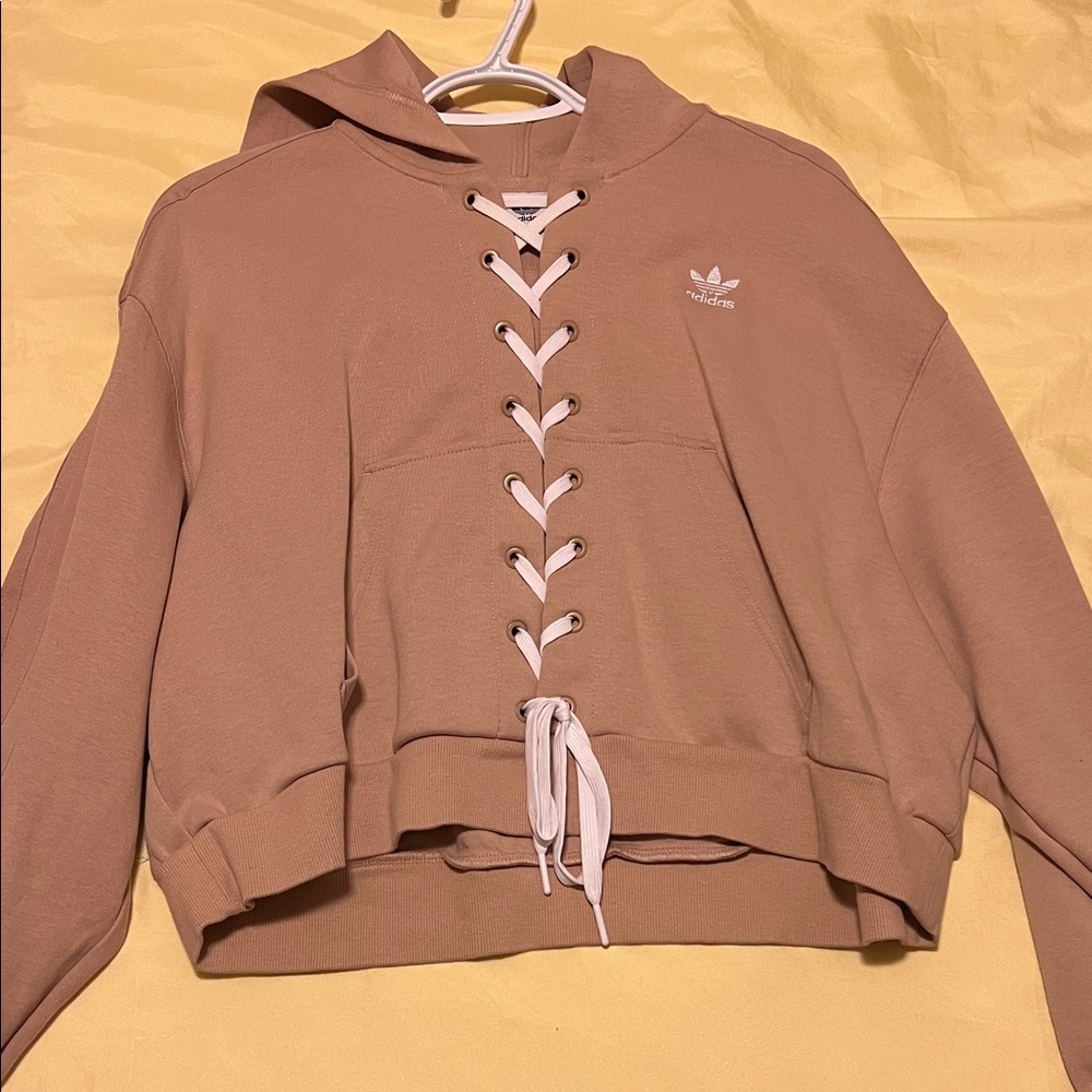 adidas Women's Lace-Up Cropped Hoodie in Mauve-Taupe